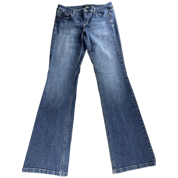 WHBM Boot Leg Jeans Mid Rise Dark Denim Stretch Classic Fit Bootcut Preppy - Picture 1 of 9